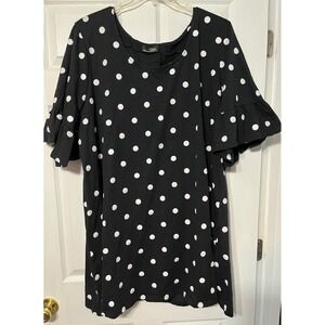 Suzanne Betro Black White Polka Dot Ruffle Sleeve Casual Tunic Top Dress 3X READ